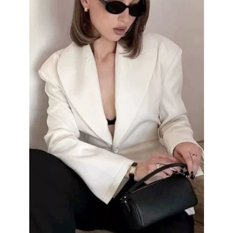 One Button Padded Shoulders Blazer Apparel and Accessories