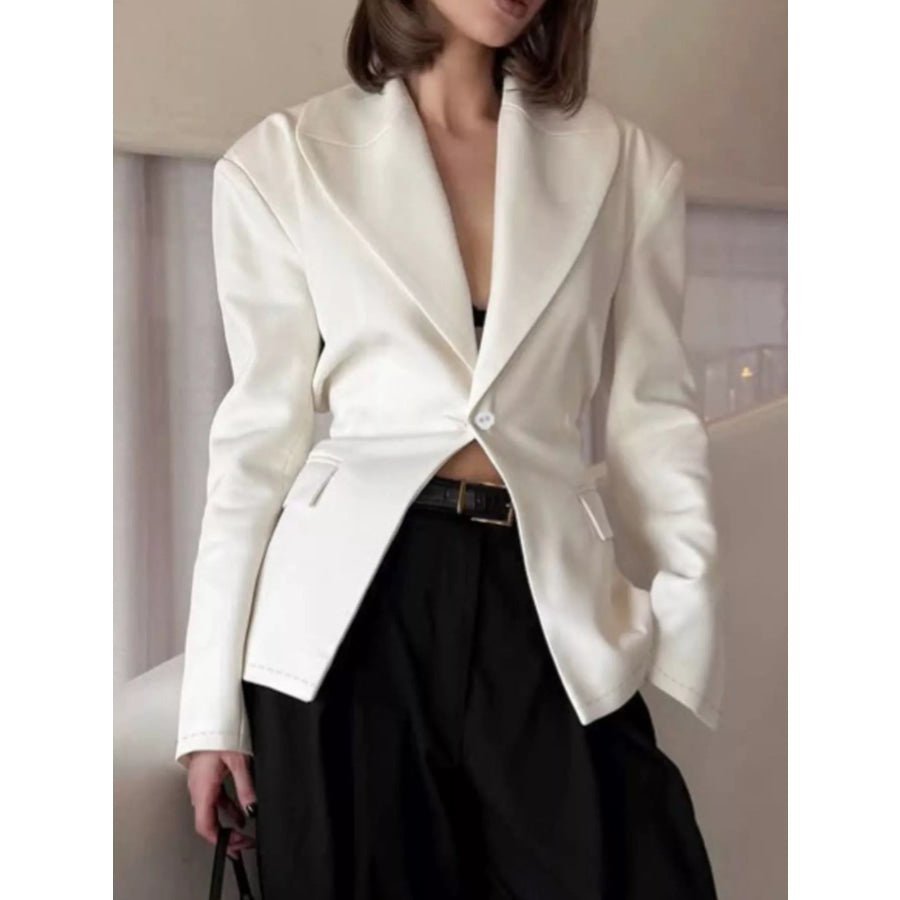 One Button Padded Shoulders Blazer Apparel and Accessories