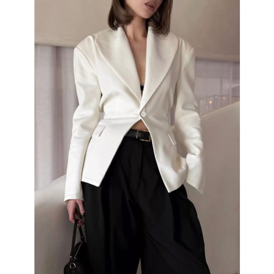 One Button Padded Shoulders Blazer Apparel and Accessories