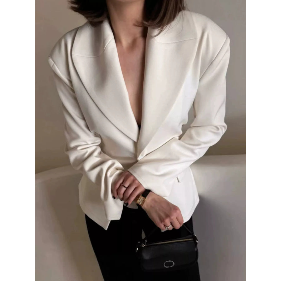 One Button Padded Shoulders Blazer White / S Apparel and Accessories