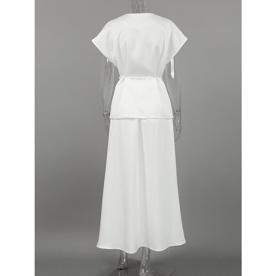 One Button Short Sleeve Top and Skirt Set Apparel and Accessories