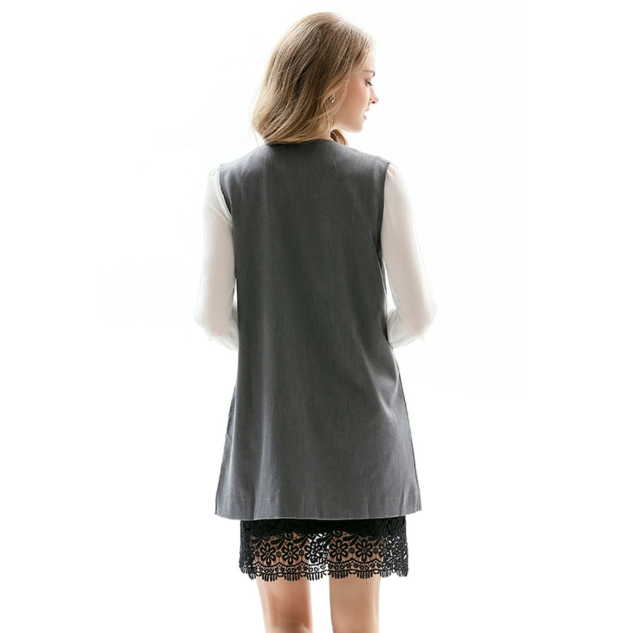 One-Button Sleeveless Longline Blazer Mid Gray / S