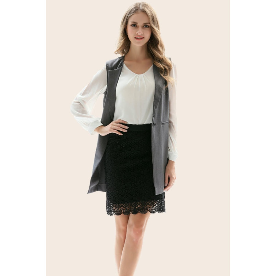 One-Button Sleeveless Longline Blazer