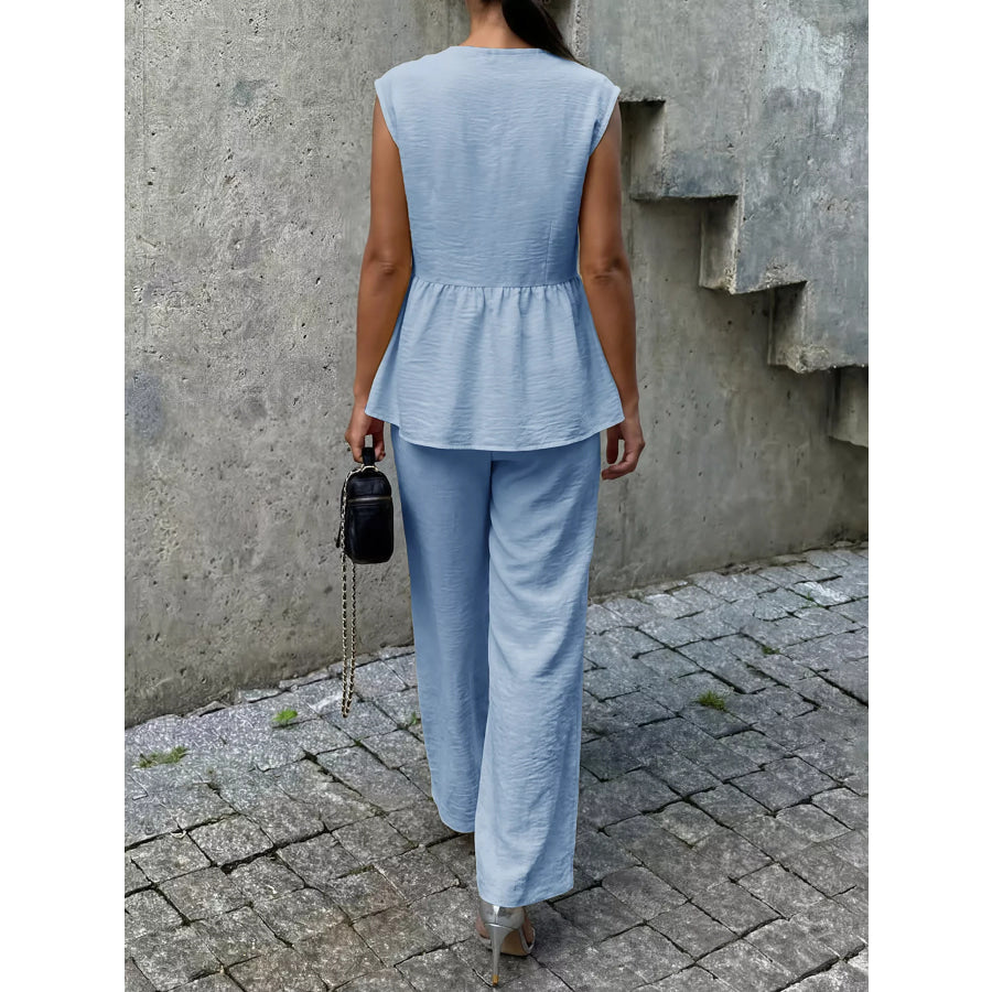 One Button Top and Wide Leg Pants Set Apparel and Accessories