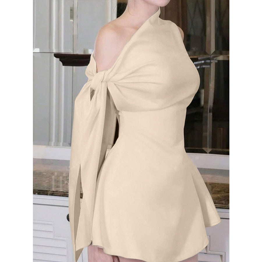 One-Shoulder Bowknot Mini Dress Apparel and Accessories