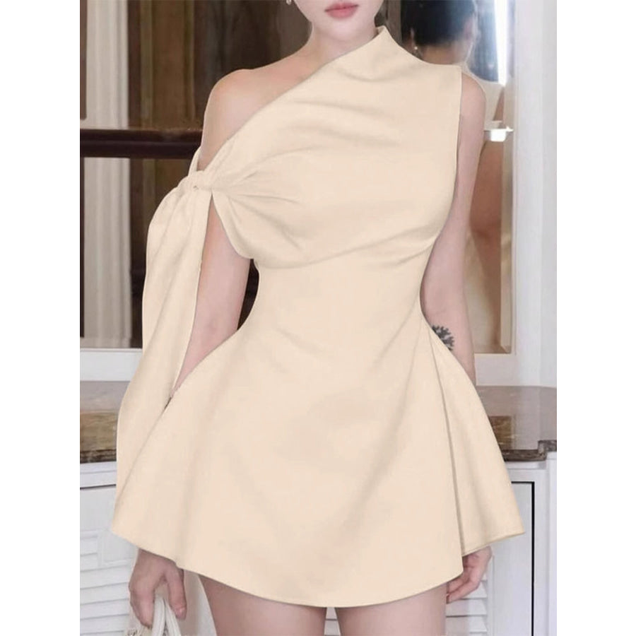 One-Shoulder Bowknot Mini Dress Apricot / S Apparel and Accessories