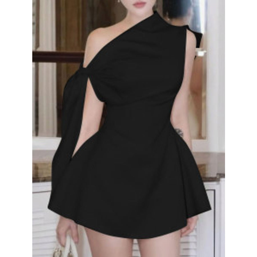One-Shoulder Bowknot Mini Dress Black / S Apparel and Accessories