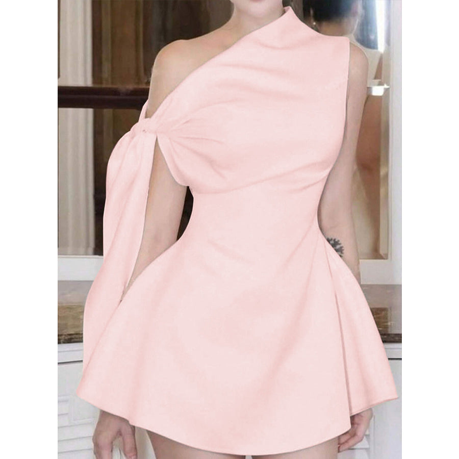 One-Shoulder Bowknot Mini Dress Pink / S Apparel and Accessories