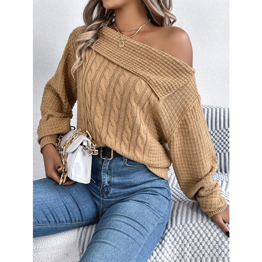 One Shoulder Cable Knit Sweater Apparel and Accessories