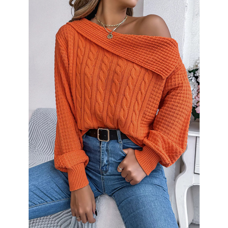 One Shoulder Cable Knit Sweater Orange / S Apparel and Accessories