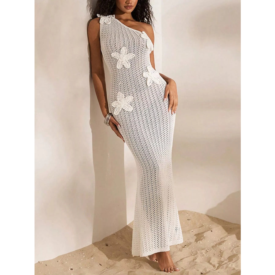 One-Shoulder Crochet Maxi Dress White / S Apparel and Accessories