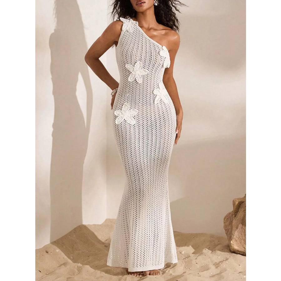 One-Shoulder Crochet Maxi Dress White / S Apparel and Accessories