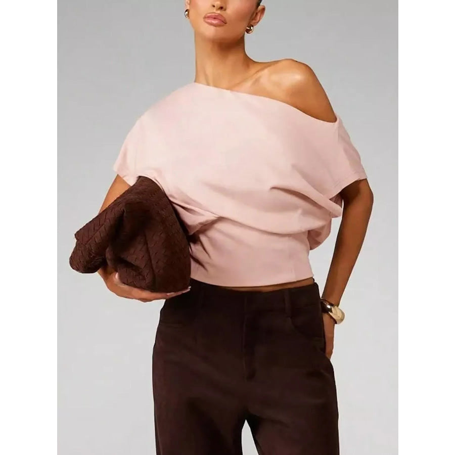 One Shoulder Crop T-Shirt Pink / S Apparel and Accessories