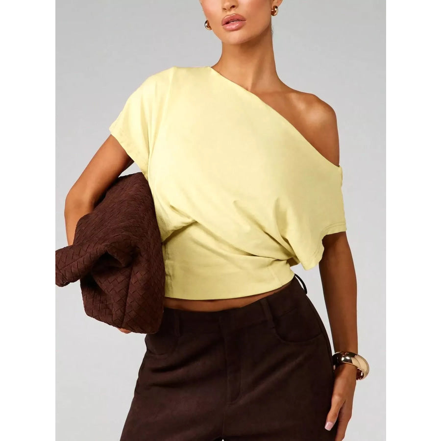 One Shoulder Crop T-Shirt Yellow / S Apparel and Accessories