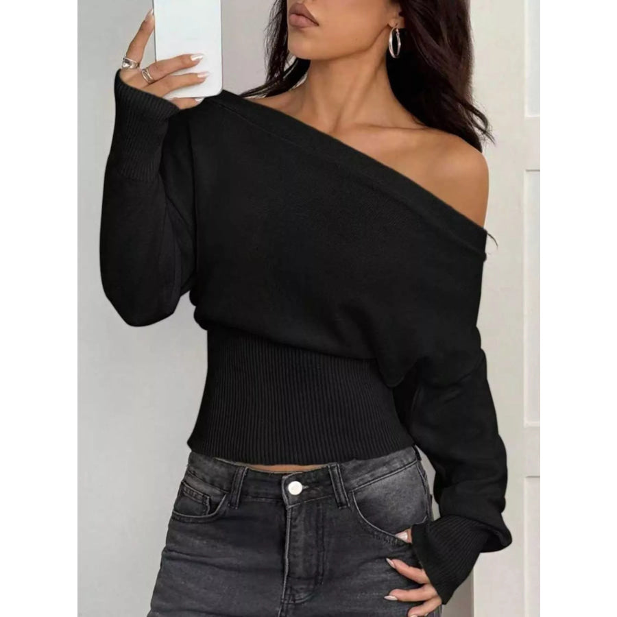 One Shoulder Cropped Sweater Apparel and Accessories