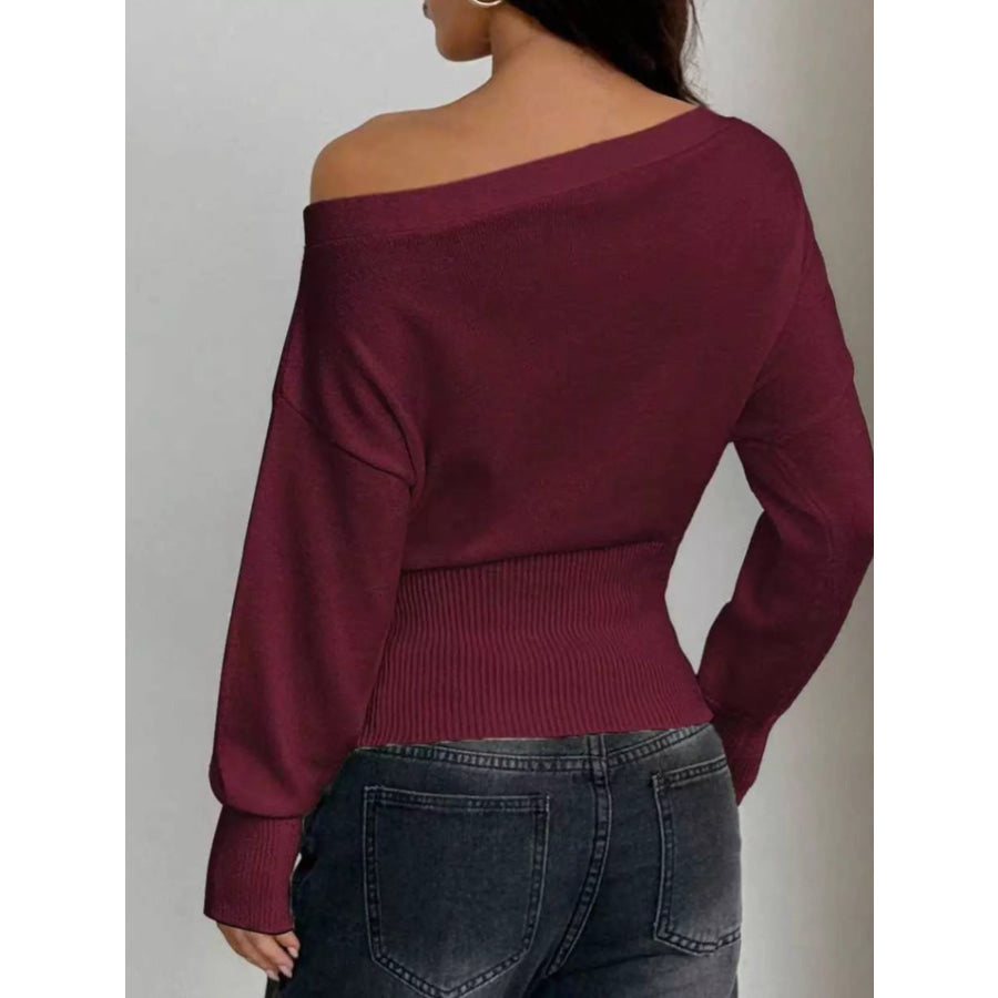 One Shoulder Cropped Sweater Apparel and Accessories