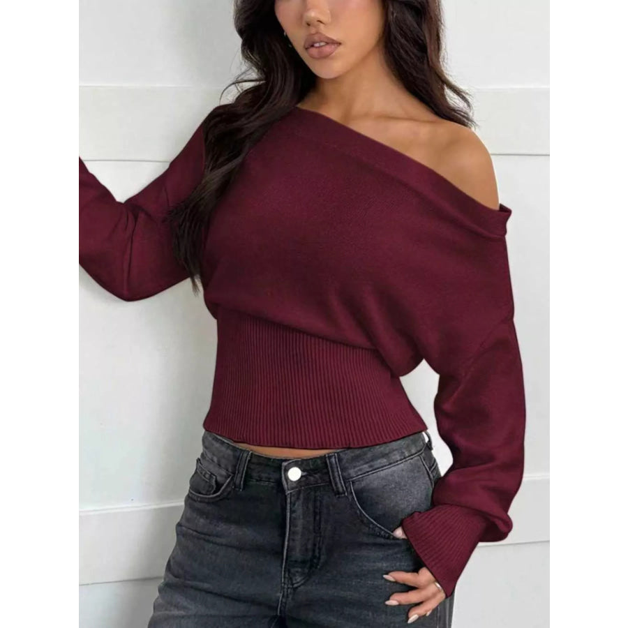 One Shoulder Cropped Sweater Apparel and Accessories