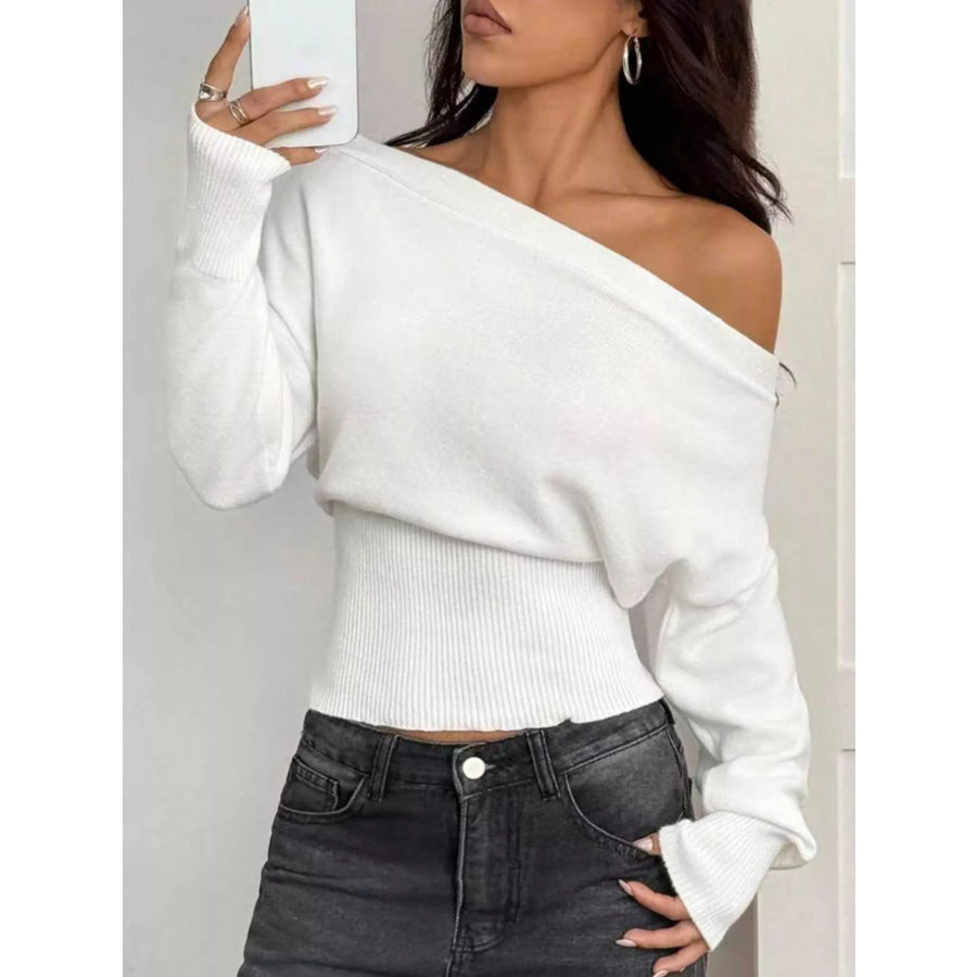One Shoulder Cropped Sweater Apparel and Accessories
