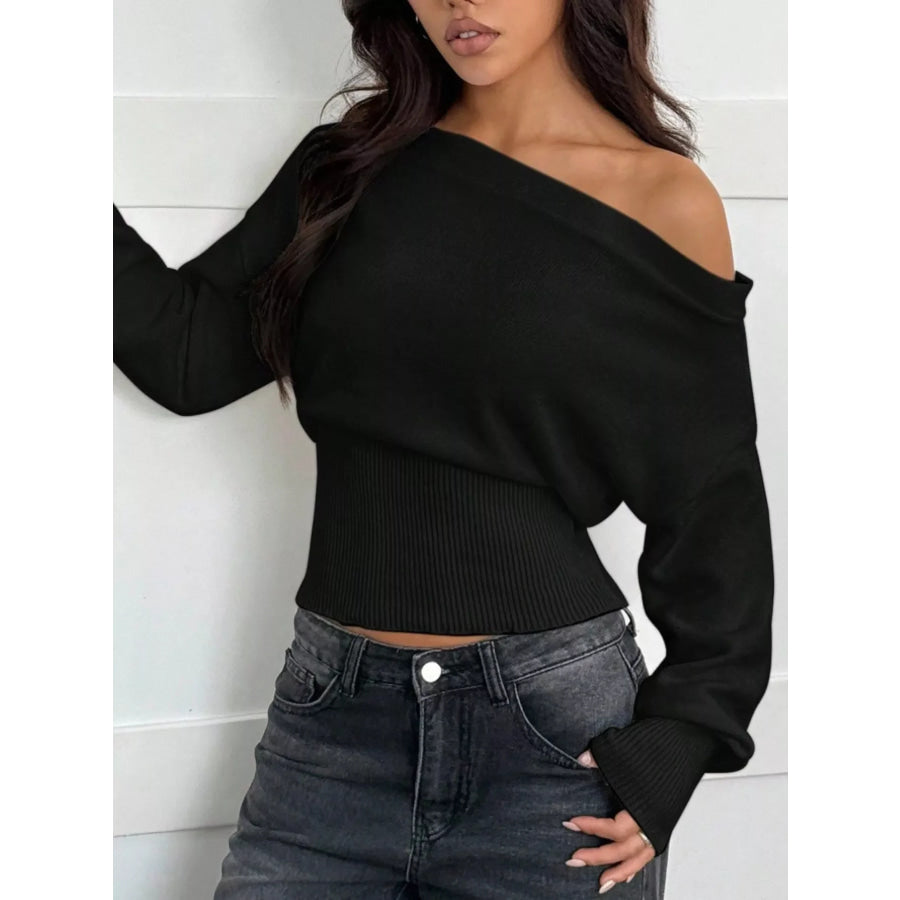 One Shoulder Cropped Sweater Apparel and Accessories