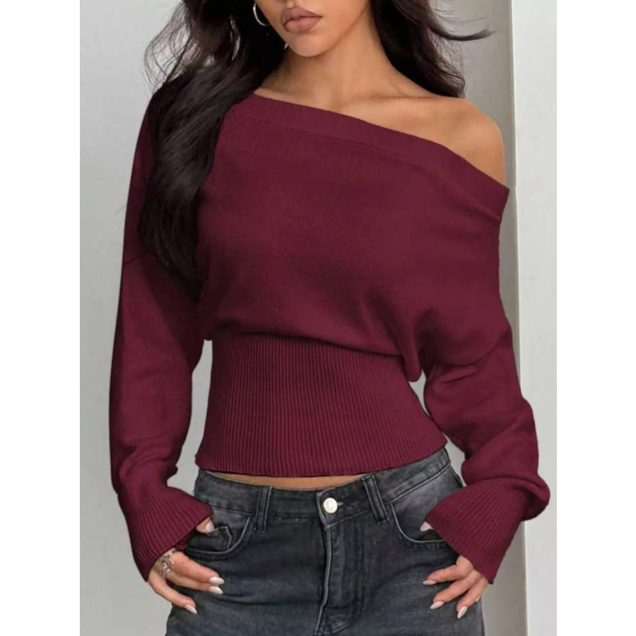 One Shoulder Cropped Sweater Apparel and Accessories