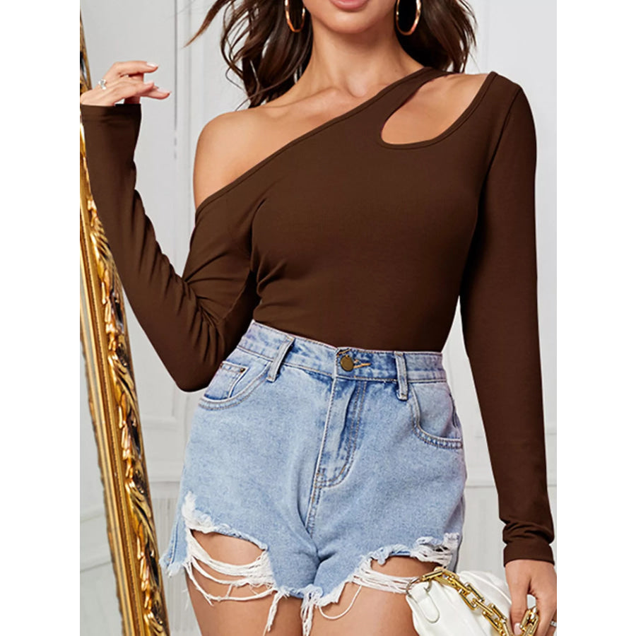 One-Shoulder Cut-Out Long Sleeve T-Shirt Apparel and Accessories