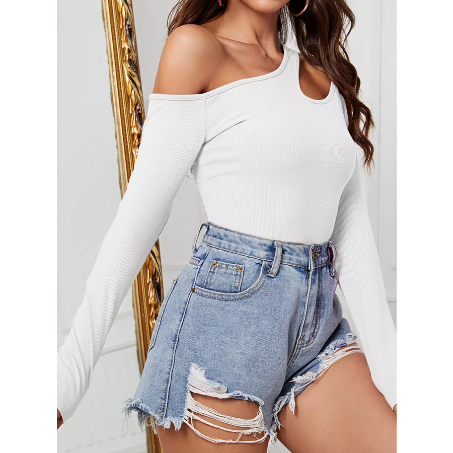 One-Shoulder Cut-Out Long Sleeve T-Shirt Apparel and Accessories
