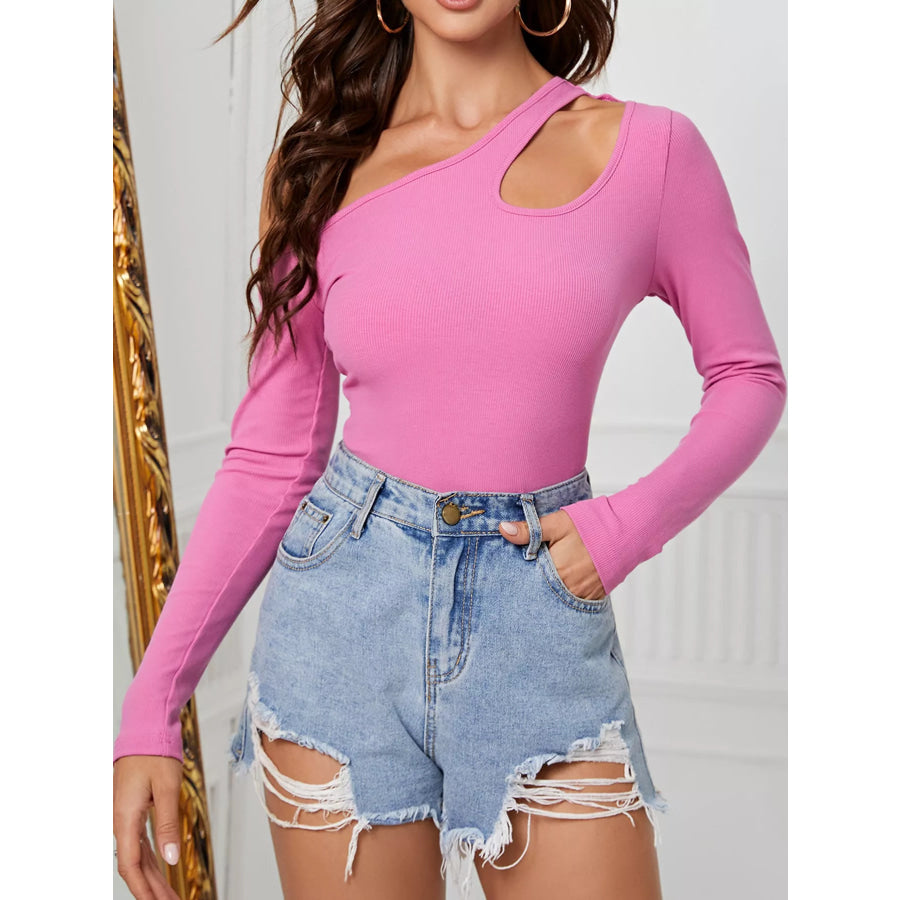 One-Shoulder Cut-Out Long Sleeve T-Shirt Apparel and Accessories
