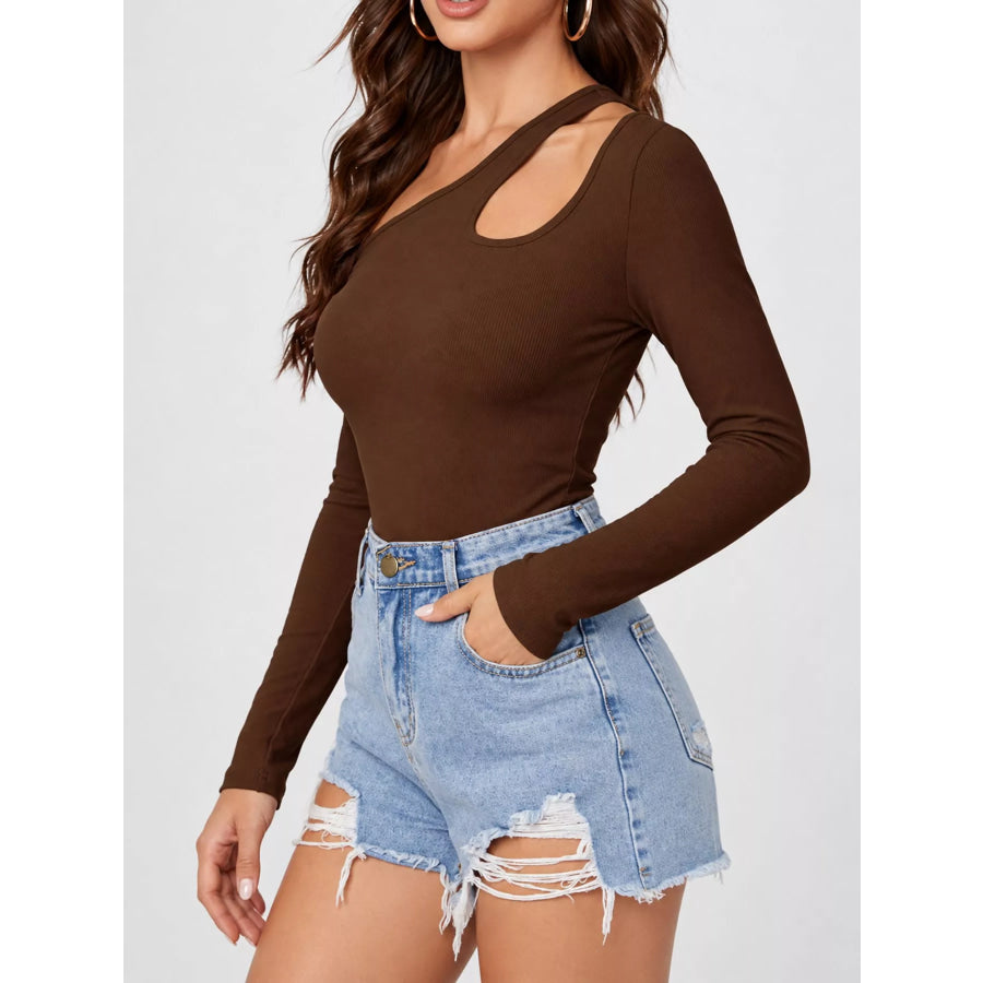 One-Shoulder Cut-Out Long Sleeve T-Shirt Apparel and Accessories