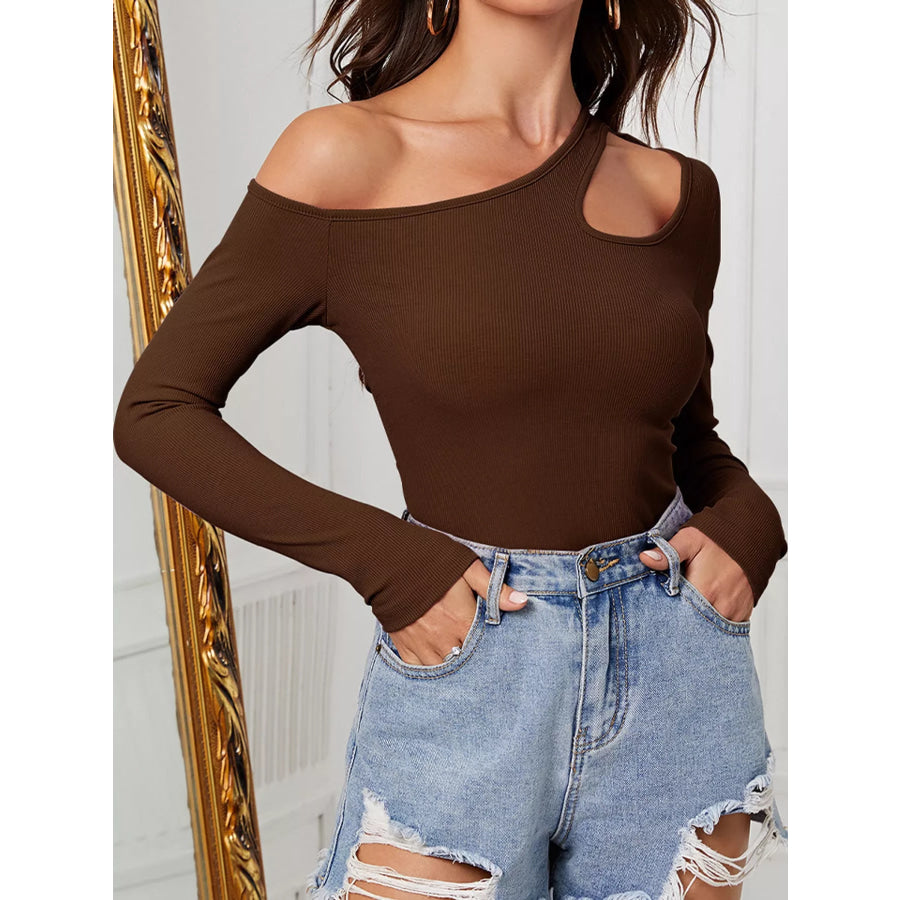 One-Shoulder Cut-Out Long Sleeve T-Shirt Apparel and Accessories