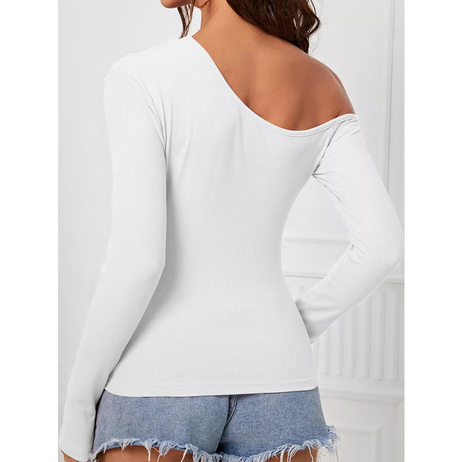 One-Shoulder Cut-Out Long Sleeve T-Shirt Apparel and Accessories