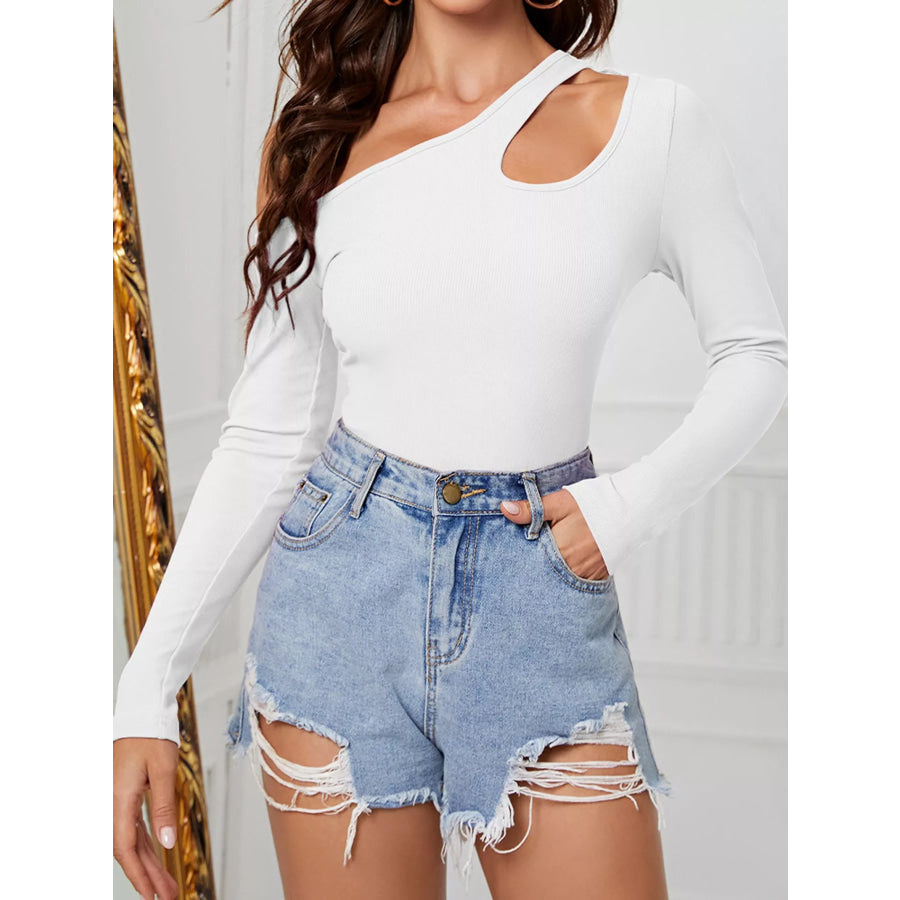 One-Shoulder Cut-Out Long Sleeve T-Shirt Apparel and Accessories