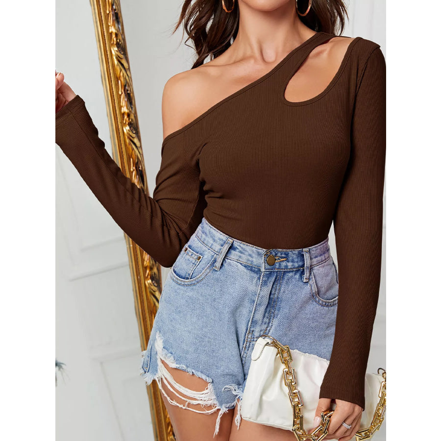 One-Shoulder Cut-Out Long Sleeve T-Shirt Apparel and Accessories