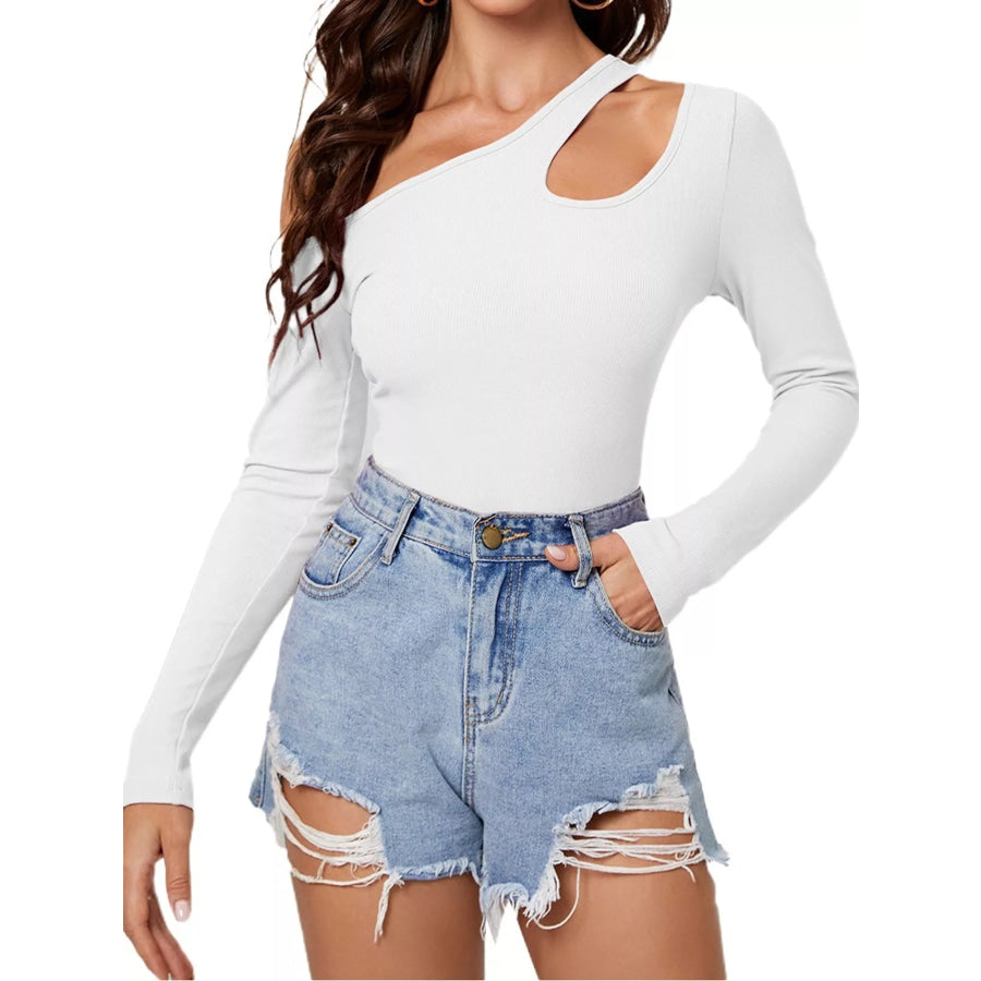 One-Shoulder Cut-Out Long Sleeve T-Shirt Apparel and Accessories