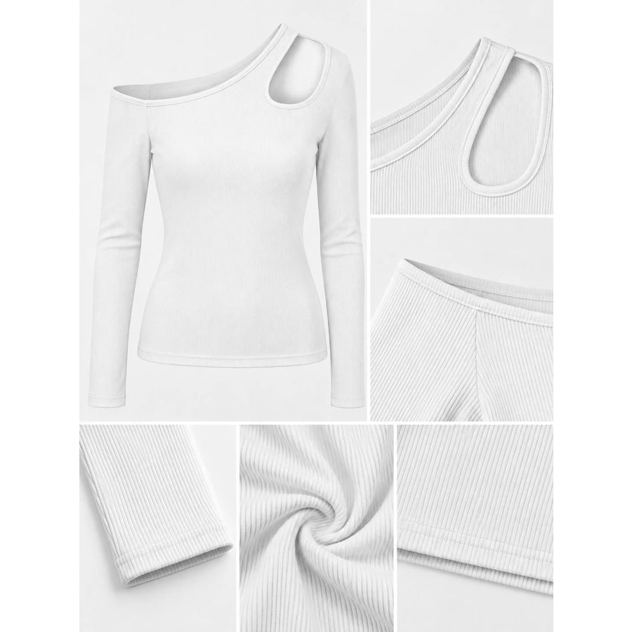One-Shoulder Cut-Out Long Sleeve T-Shirt Apparel and Accessories