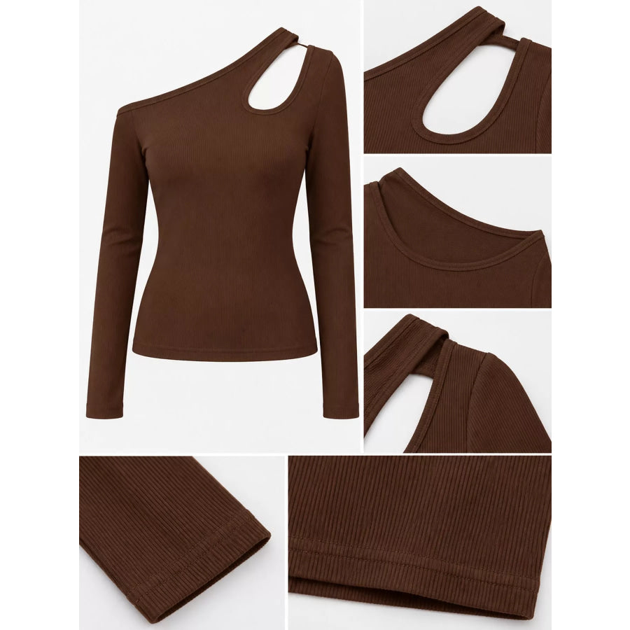One-Shoulder Cut-Out Long Sleeve T-Shirt Apparel and Accessories