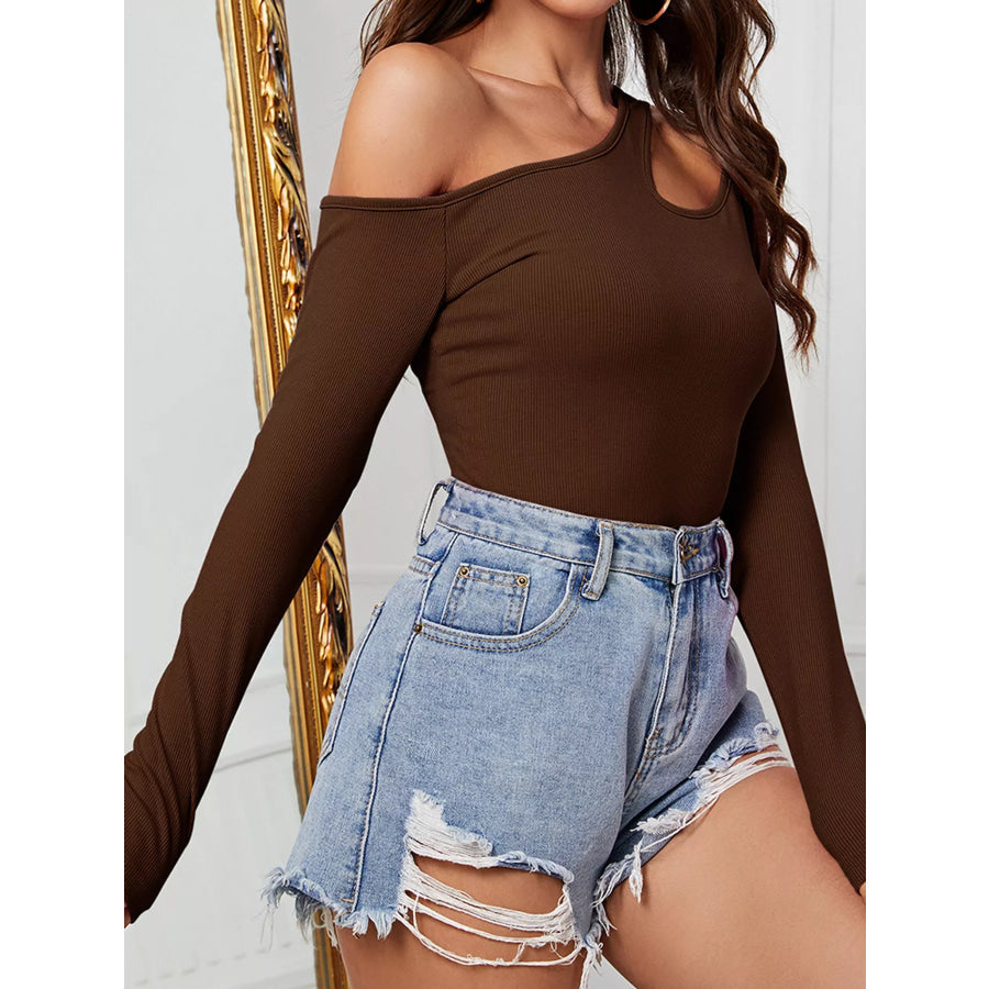 One-Shoulder Cut-Out Long Sleeve T-Shirt Apparel and Accessories
