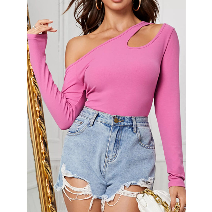 One-Shoulder Cut-Out Long Sleeve T-Shirt Apparel and Accessories