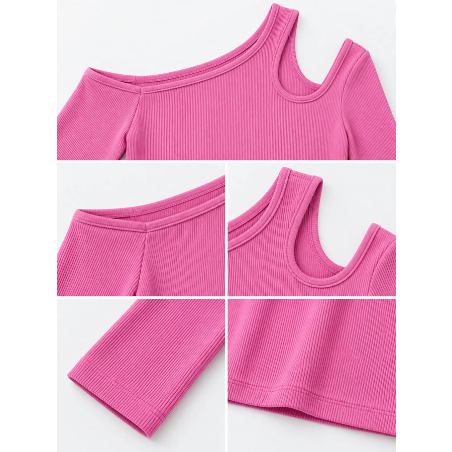 One-Shoulder Cut-Out Long Sleeve T-Shirt Apparel and Accessories