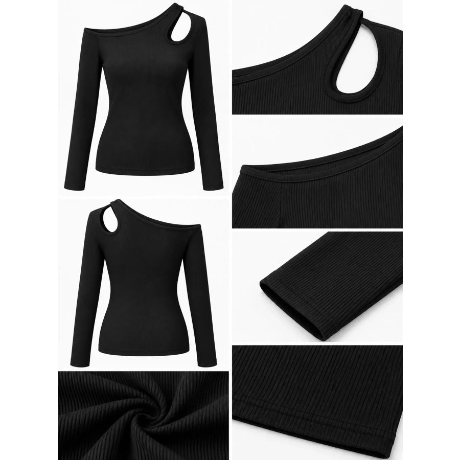 One-Shoulder Cut-Out Long Sleeve T-Shirt Apparel and Accessories