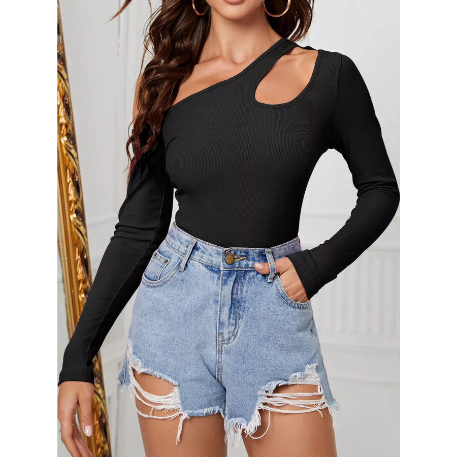 One-Shoulder Cut-Out Long Sleeve T-Shirt Apparel and Accessories
