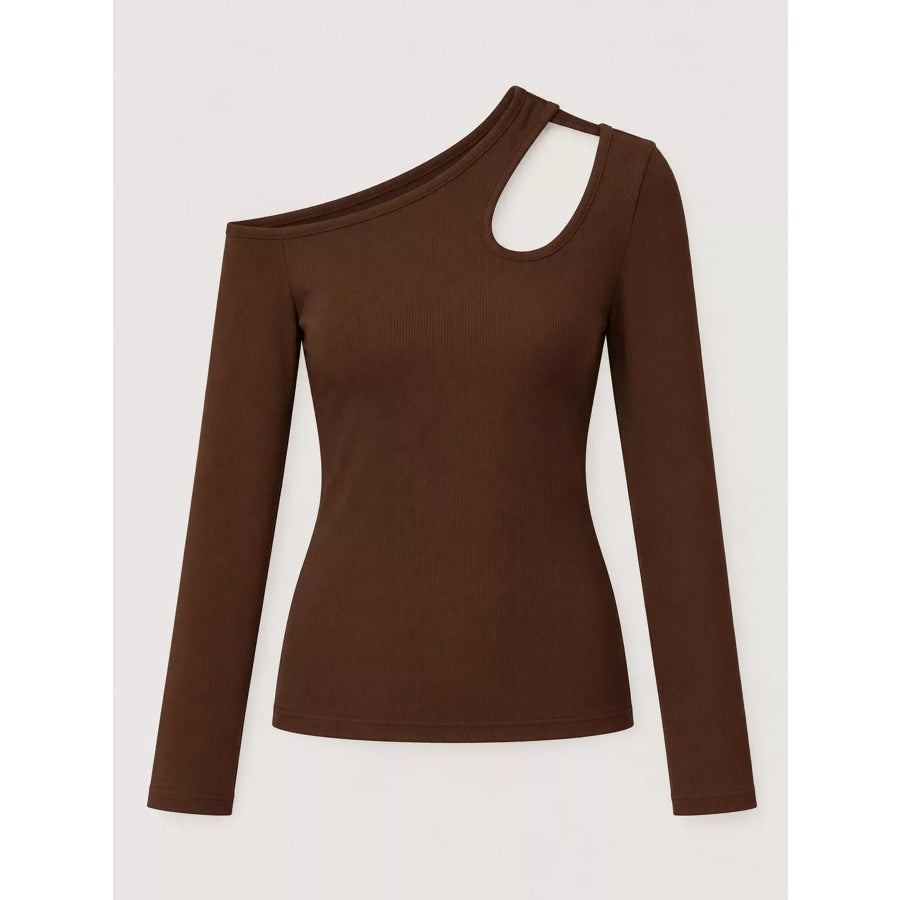 One-Shoulder Cut-Out Long Sleeve T-Shirt Apparel and Accessories