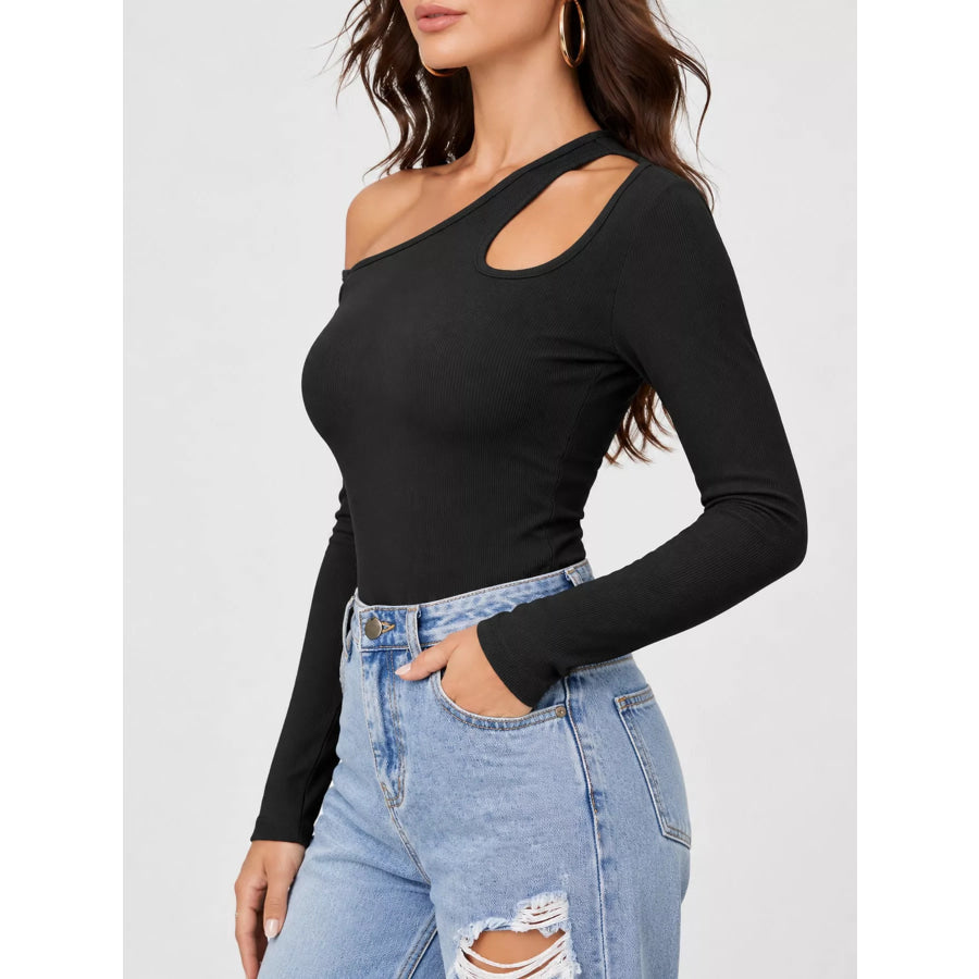 One-Shoulder Cut-Out Long Sleeve T-Shirt Apparel and Accessories