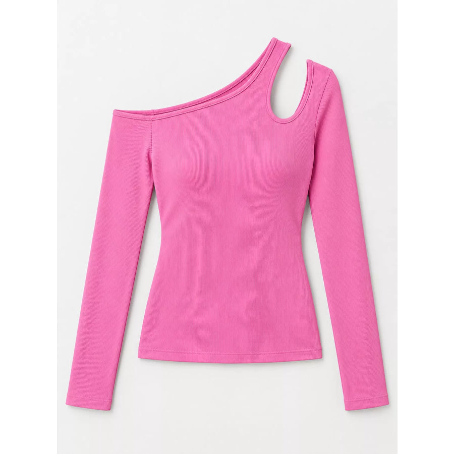 One-Shoulder Cut-Out Long Sleeve T-Shirt Apparel and Accessories