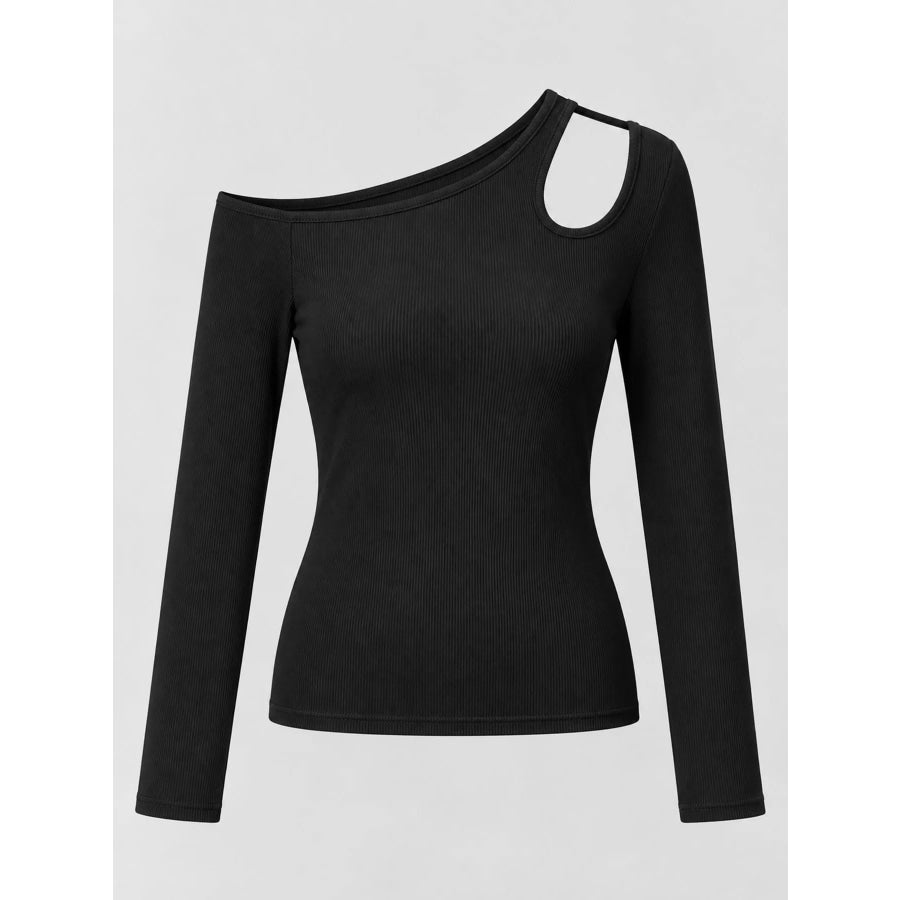 One-Shoulder Cut-Out Long Sleeve T-Shirt Apparel and Accessories