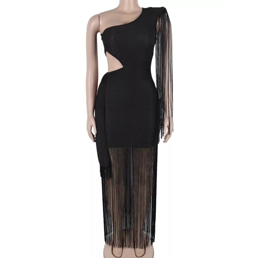 One-Shoulder Cutout Fringe Bodycon Party Dress Apparel and Accessories