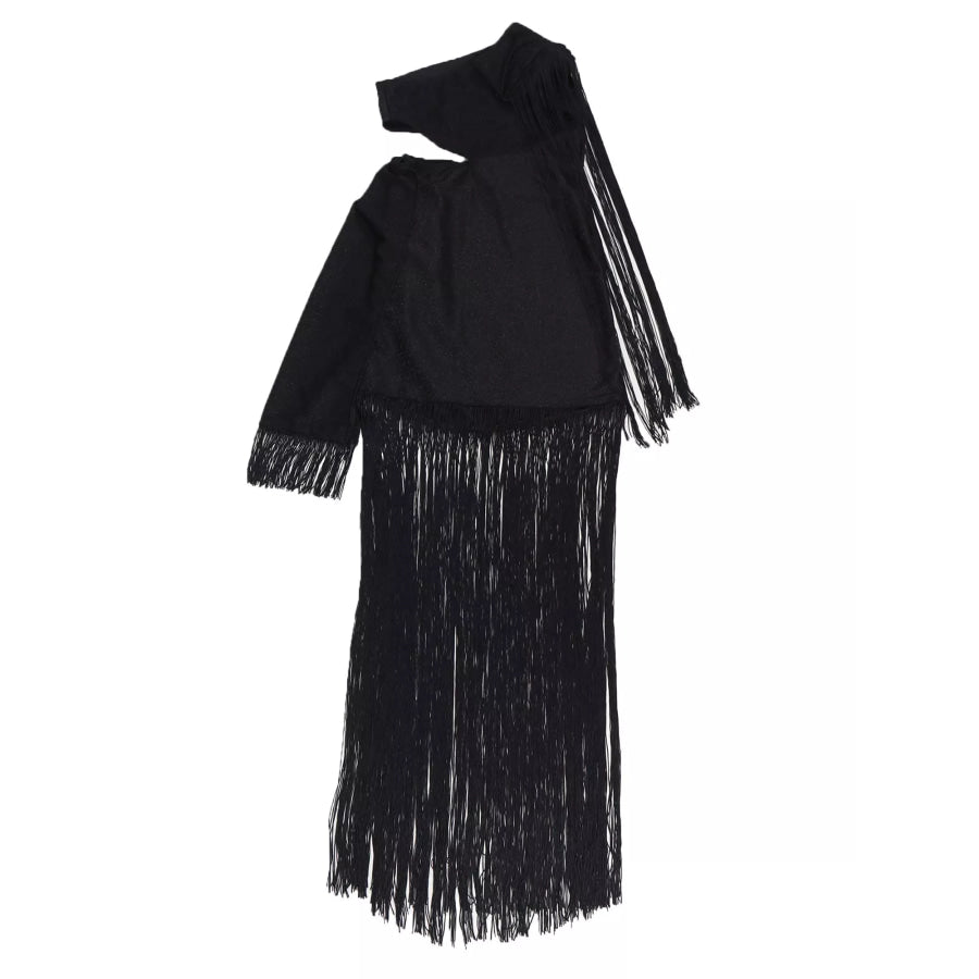 One-Shoulder Cutout Fringe Bodycon Party Dress Apparel and Accessories