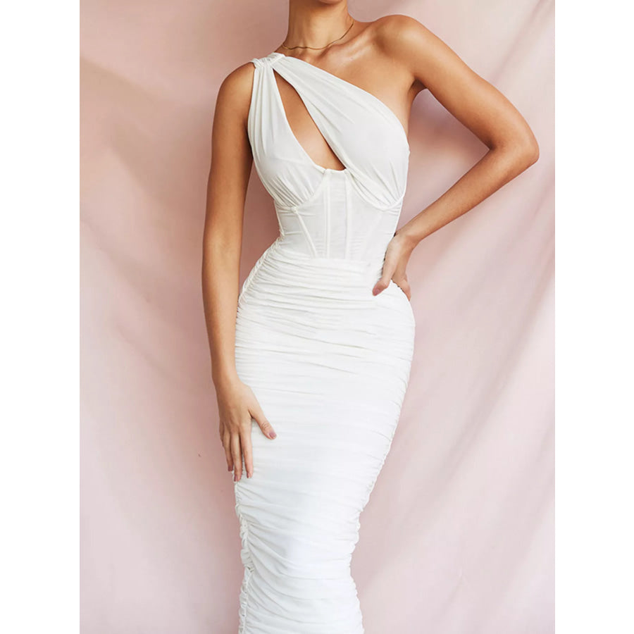 One-Shoulder Cutout Midi Dress White / S Apparel and Accessories
