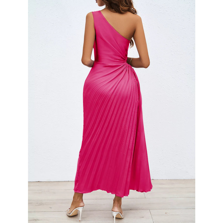 One-Shoulder Cutout Pleated Midi Dress Apparel and Accessories