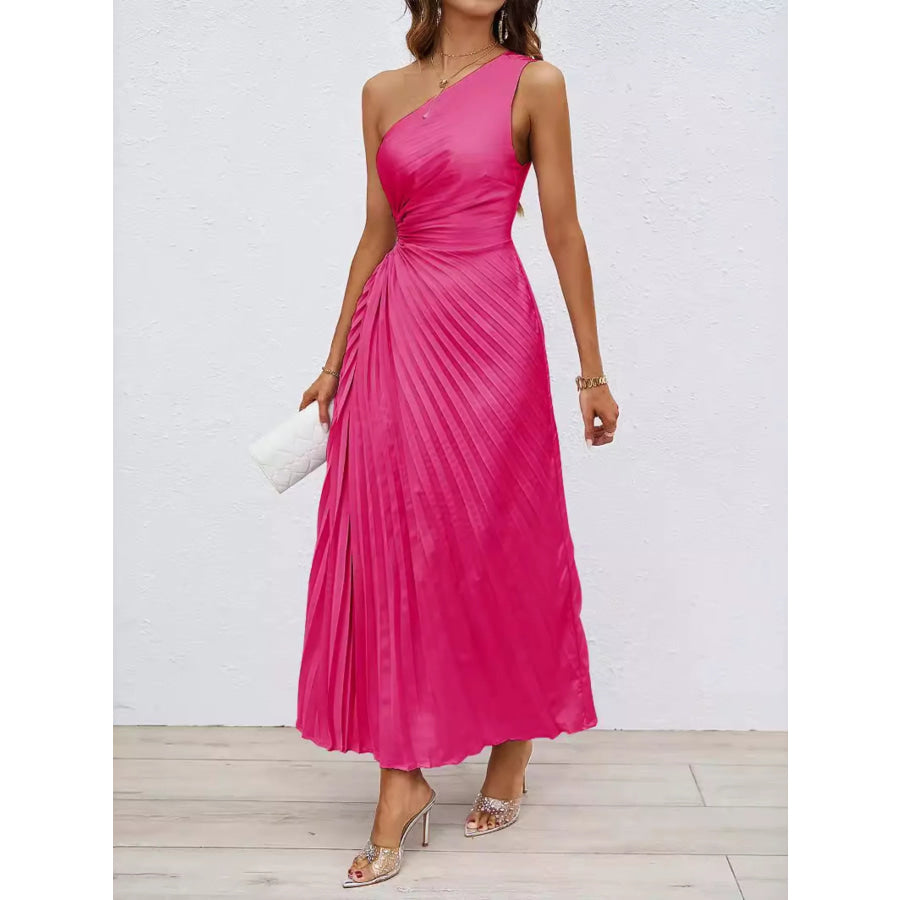 One-Shoulder Cutout Pleated Midi Dress Apparel and Accessories