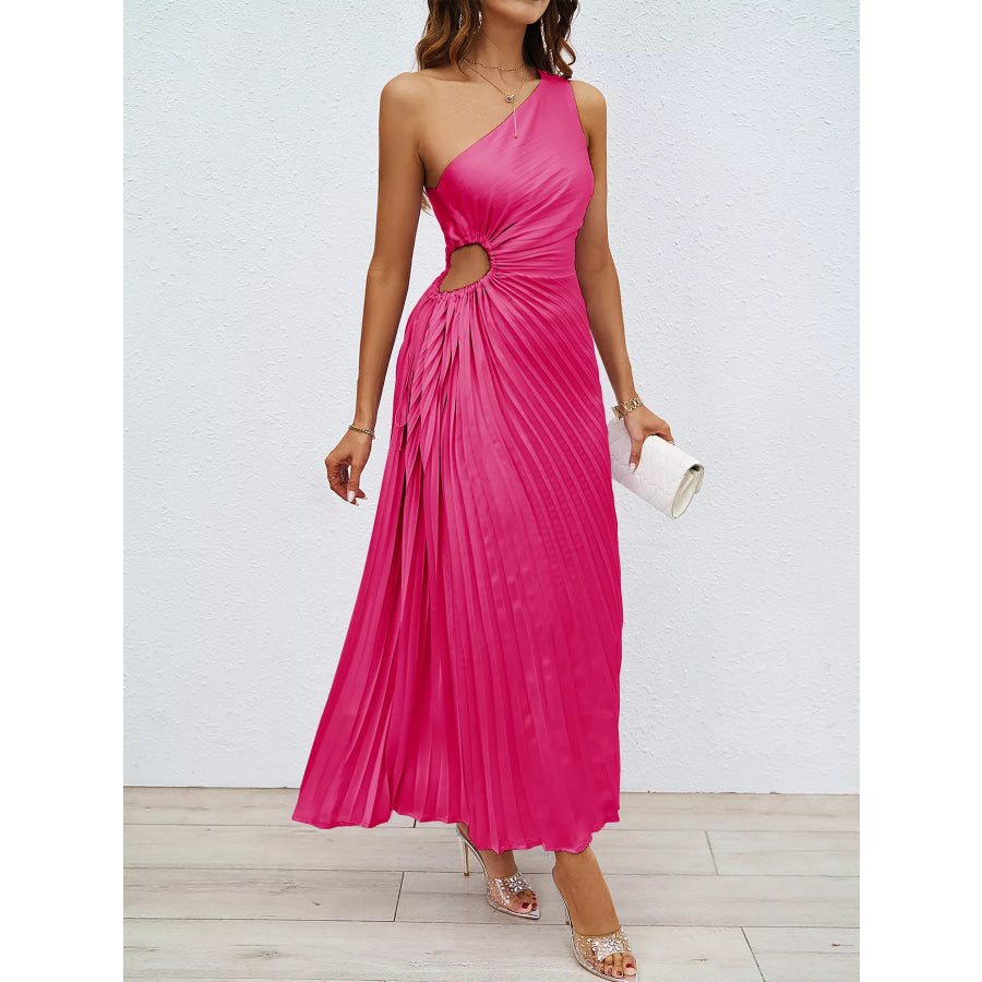 One-Shoulder Cutout Pleated Midi Dress Apparel and Accessories